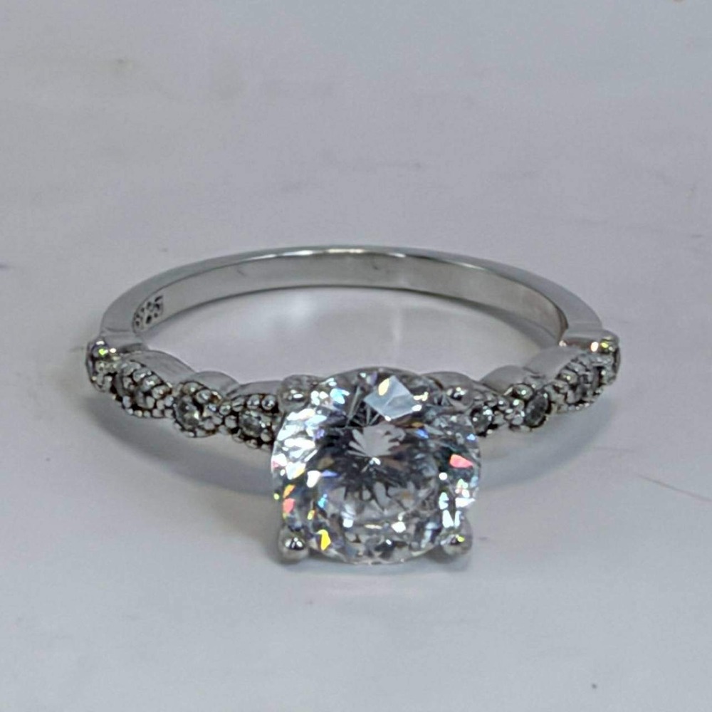 925 Sterling Silver Round Cut CZ Scalloped Infinity Engagement Ring Size 5